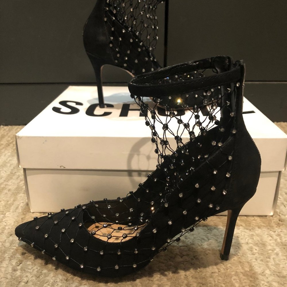SCHUTZ-CHAYA BLACK RHINESTONE MESH BOOTIE